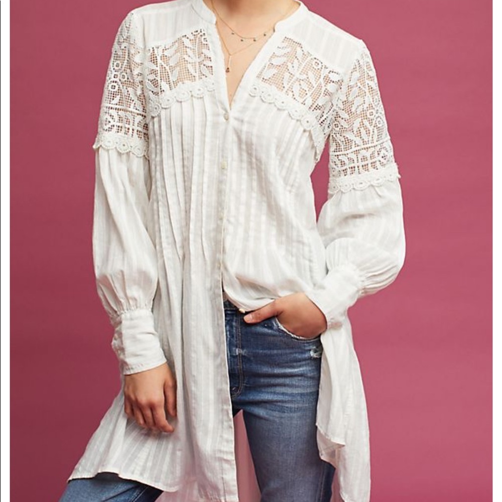 Anthropologie white lace tunic